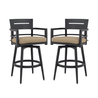 Outdoor Swivel Bar Chairs, 360 Degree Rotation, Ergonomic Backrest (Set of 2)