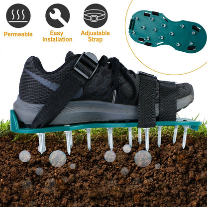 1Pair Lawn Aerator Shoes Grass Aerating Spike Sandal Heavy Duty Aerator Shoes w/ Adjustable Straps for Lawn Garden
