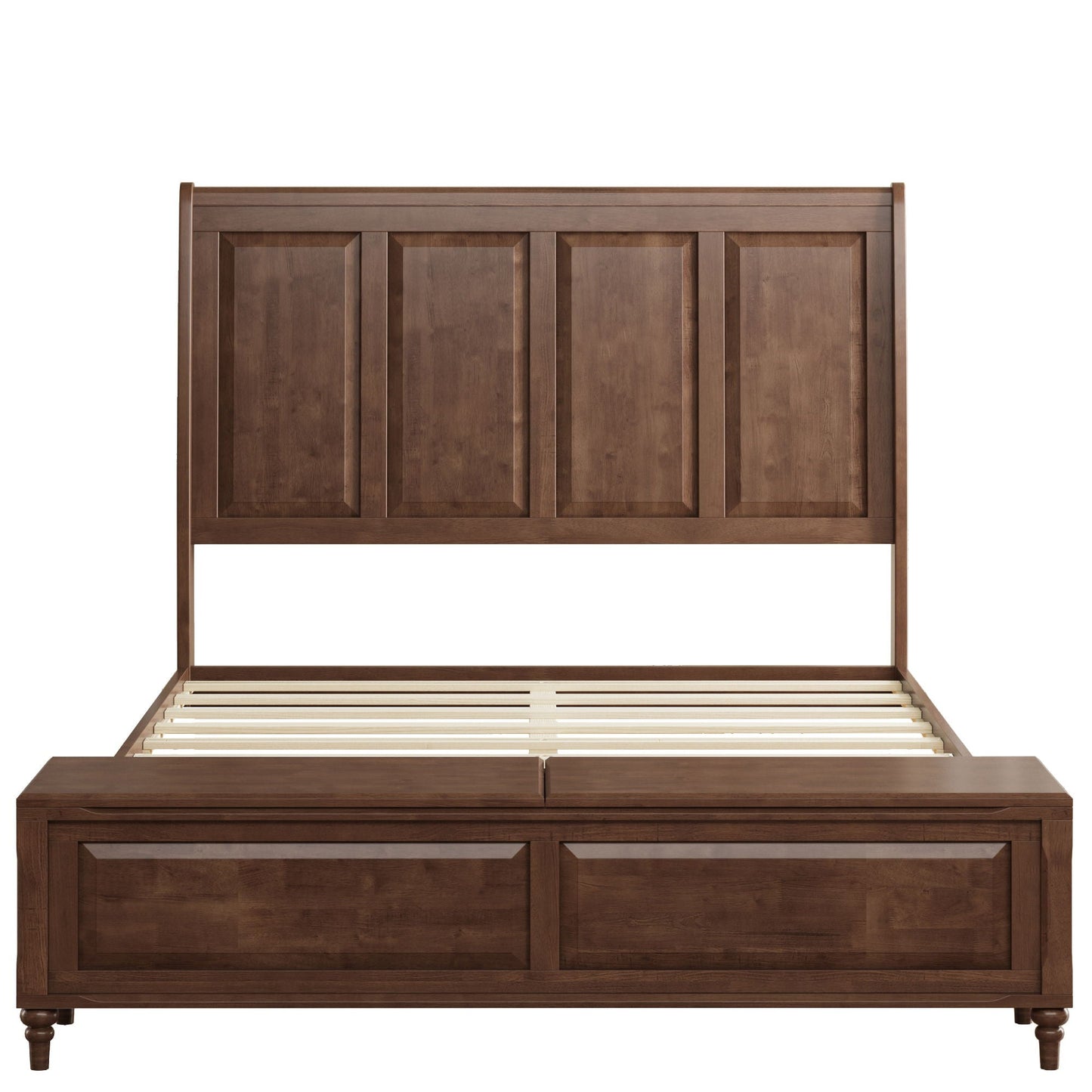Sleigh Bed Frame With Tall Headboard And Storage Bench