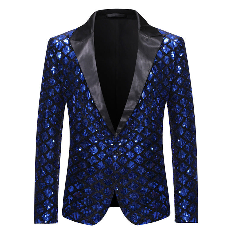 Stage Banquet Host Party Diamond-Shaped Sequin Suit Tuxedo Coat