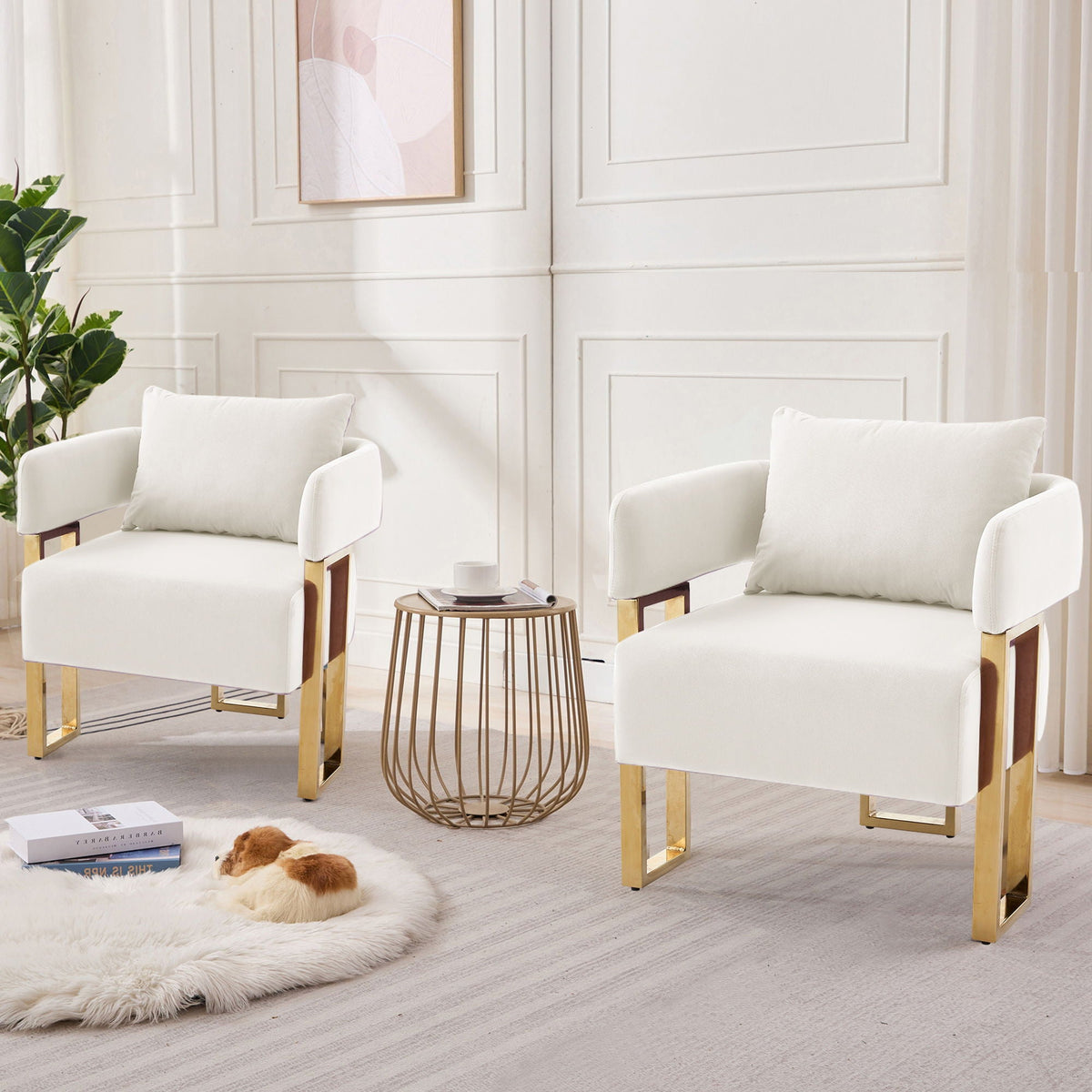 Modern Classic Design Decorative Chair Teddy Fleece Upholstered And Metal Foot
