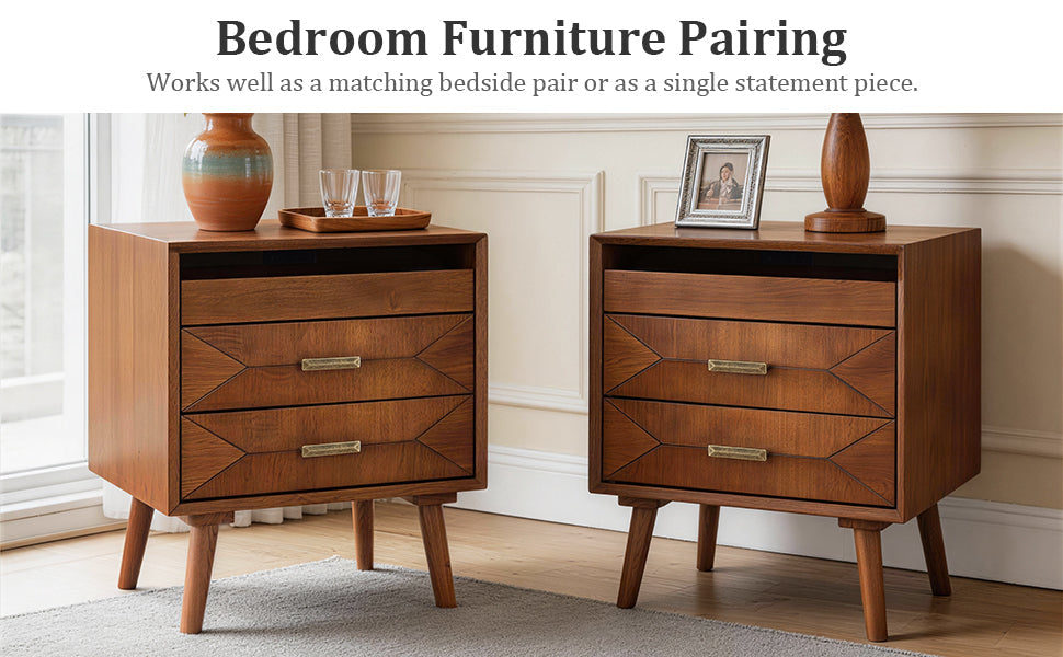 24" Nightstand with Charging Station and Two Drawers