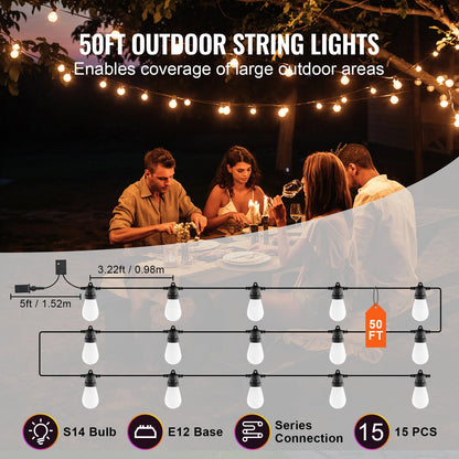 RGB Outdoor String Lights with App Control, 50FT - Multi-Color