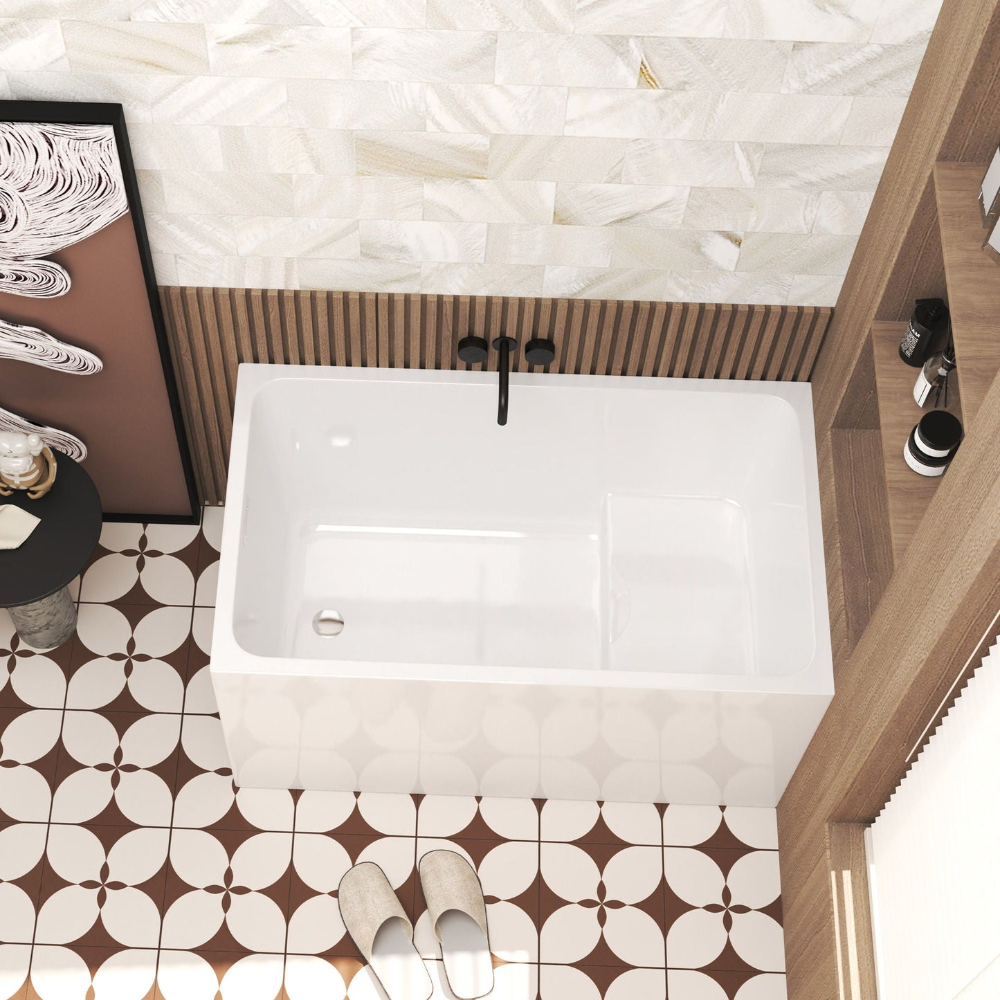 Gloss Freestanding Bathtub With Built In Seat