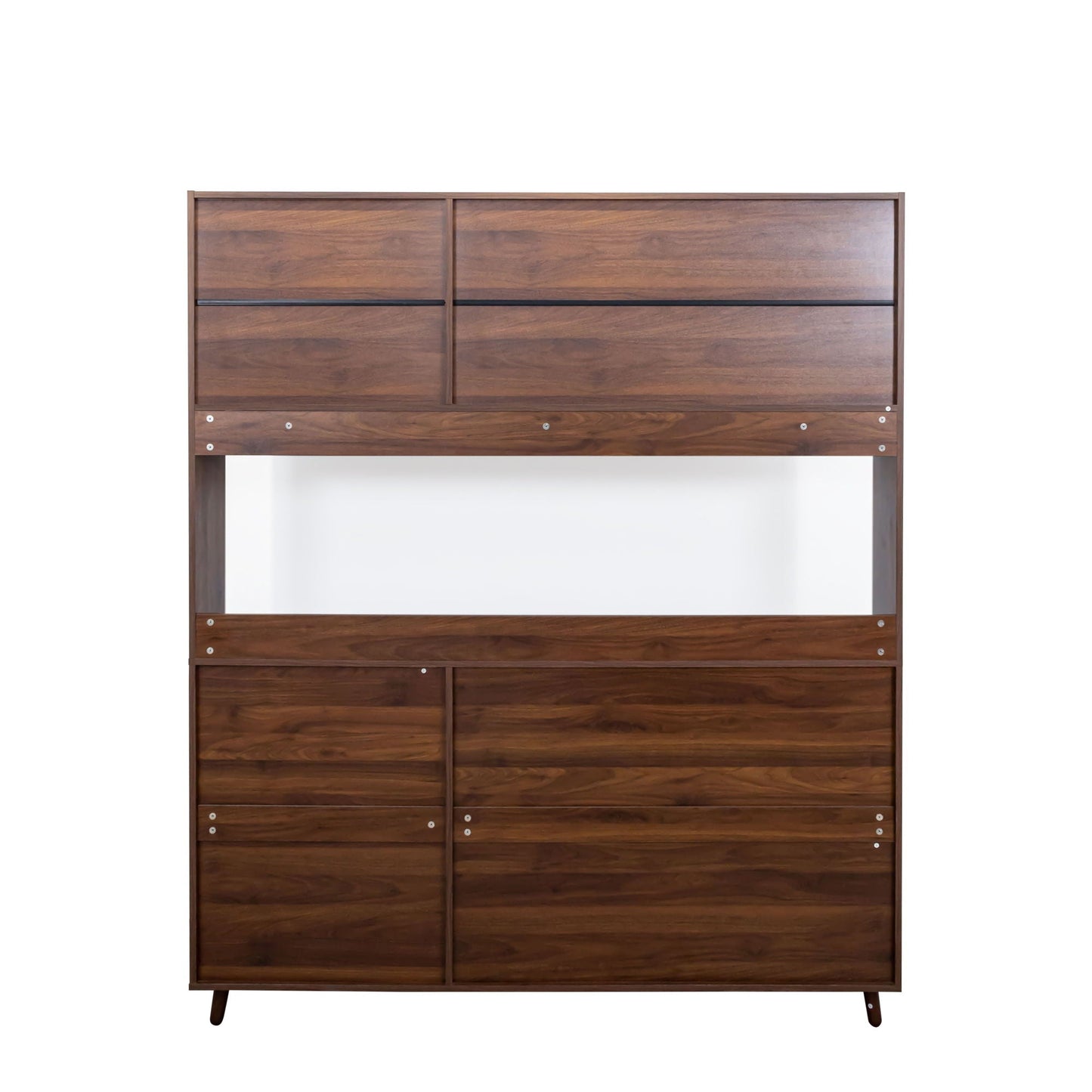 Large Kitchen Hutch Cabinet, Storage Kitchen Cupboard With 4 Doors, 4 Drawers & Microwave Shelf - Walnut