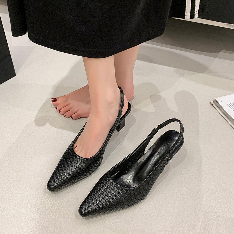 Women Woven Block Heel Mary Janes, 2026 New Summer Elegant Fashion Commuter High Heel Sandals, Versatile Daily Single Shoes