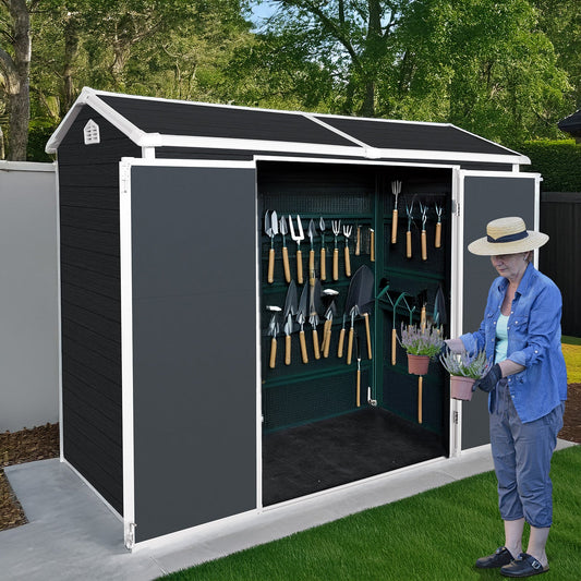 8x4ft Outdoor Resin Garden Shed with Floor and 2 Windows
