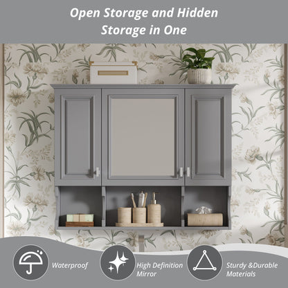 Wall Mounted Bathroom Medicine Wall Cabinet With Mirror & Open Shelves