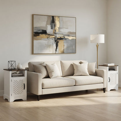 Farmhouse Nightstand With Charging Station & Storage