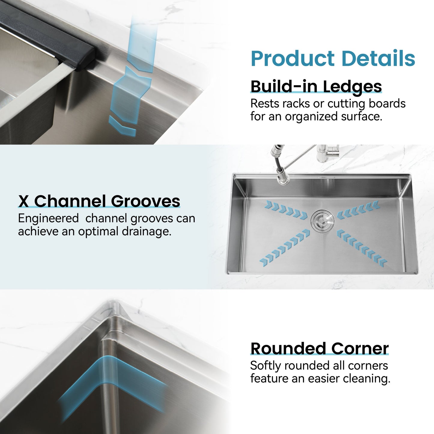 Stainless Steel Kitchen Sink, 30″x19″ Single Bowl, Undermount