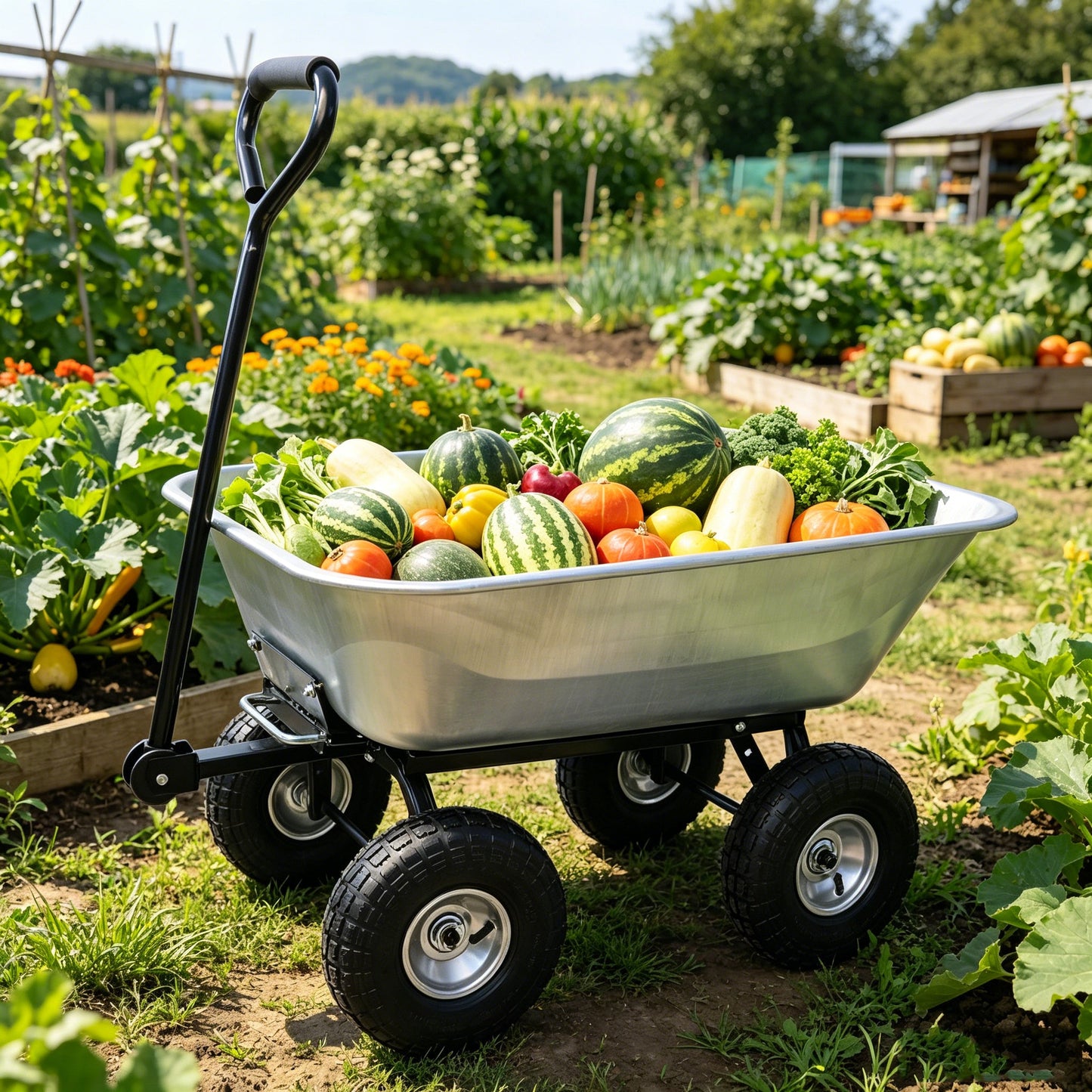 Folding Poly Garden Dump Truck with Steel Frame and Pneumatic Tires