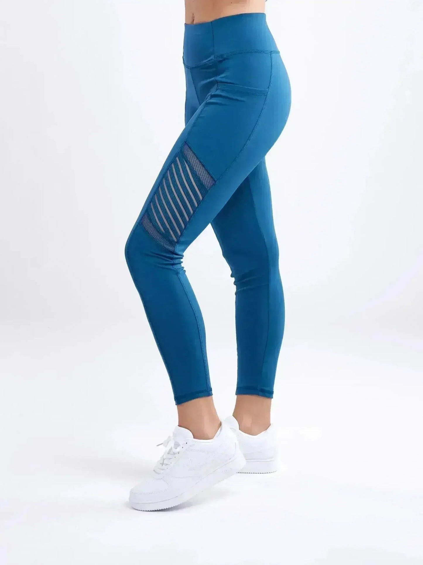 High-Waisted Pilates Leggings with Side Pockets & Mesh Panels