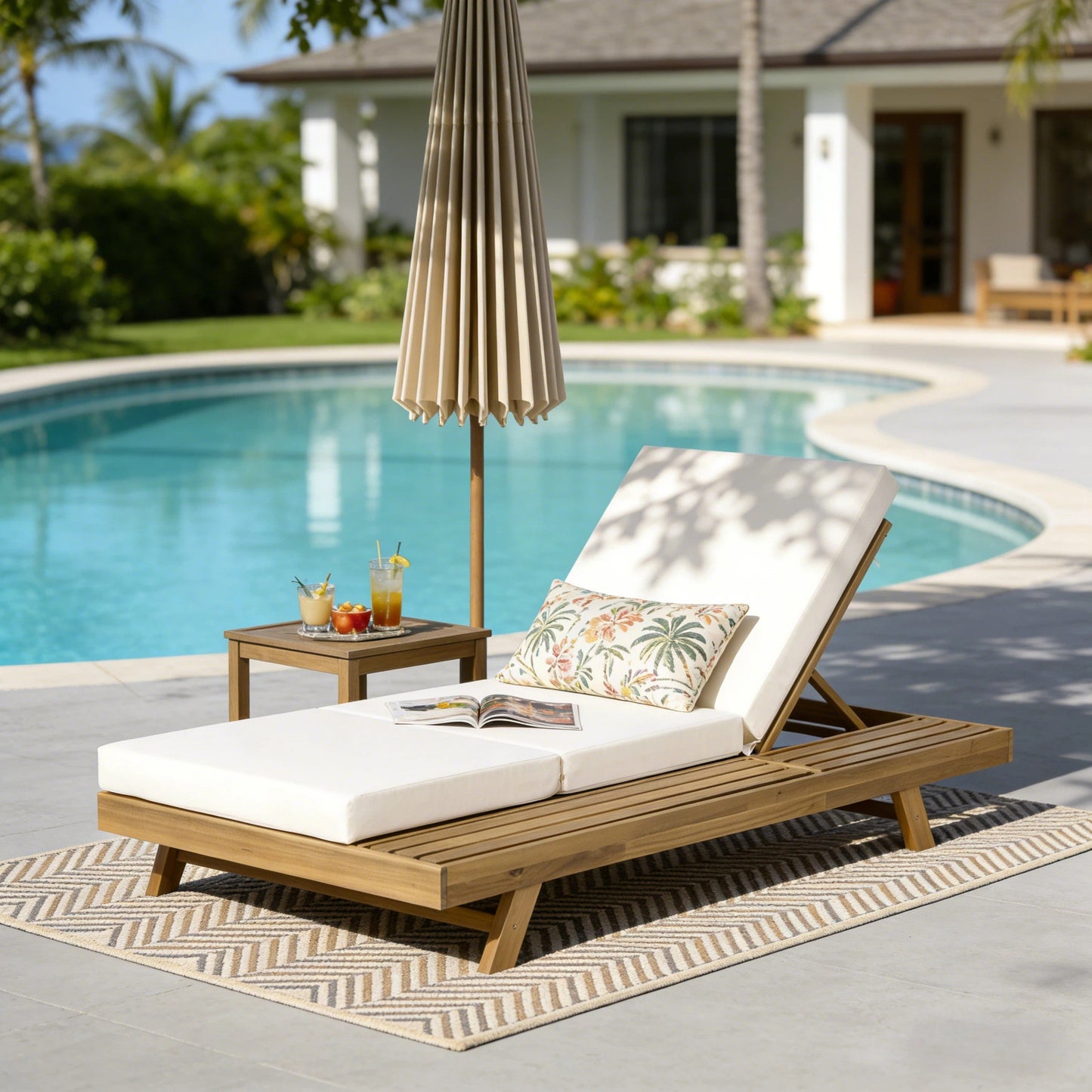 Lounge Chaise Set, Space Available On One Side, Acacia Solid Wood In