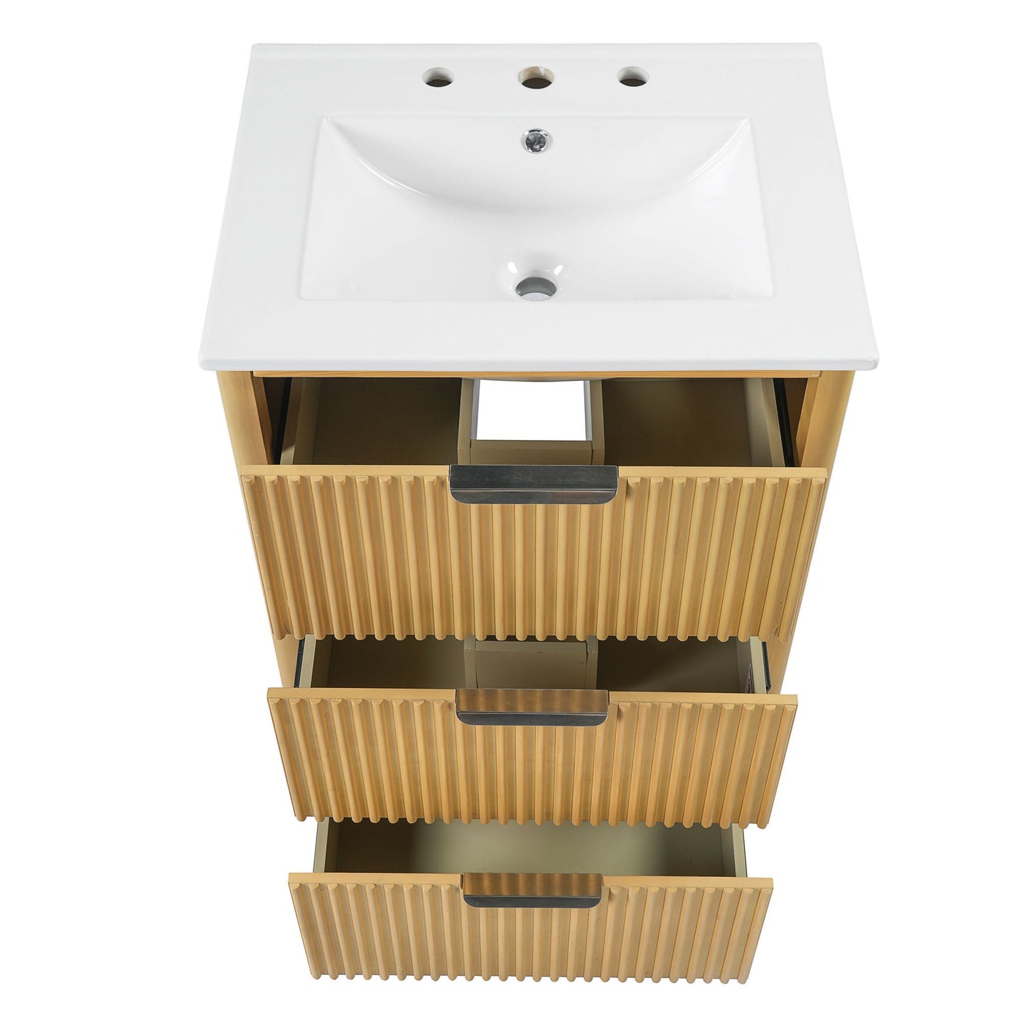 Bathroom Vanity With Sink, Open Shelf & Closed Storage - Natural Wood