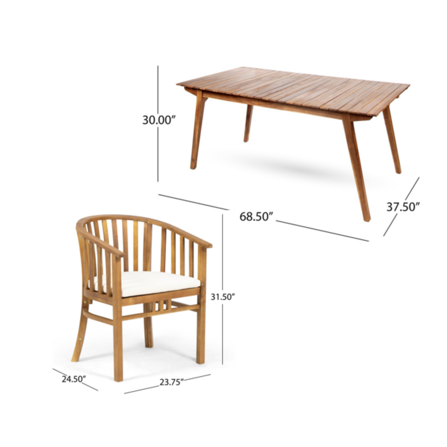 Outdoor 6 Seater Acacia Wood Dining Set with Cushions in Teak Finish and Cream Color