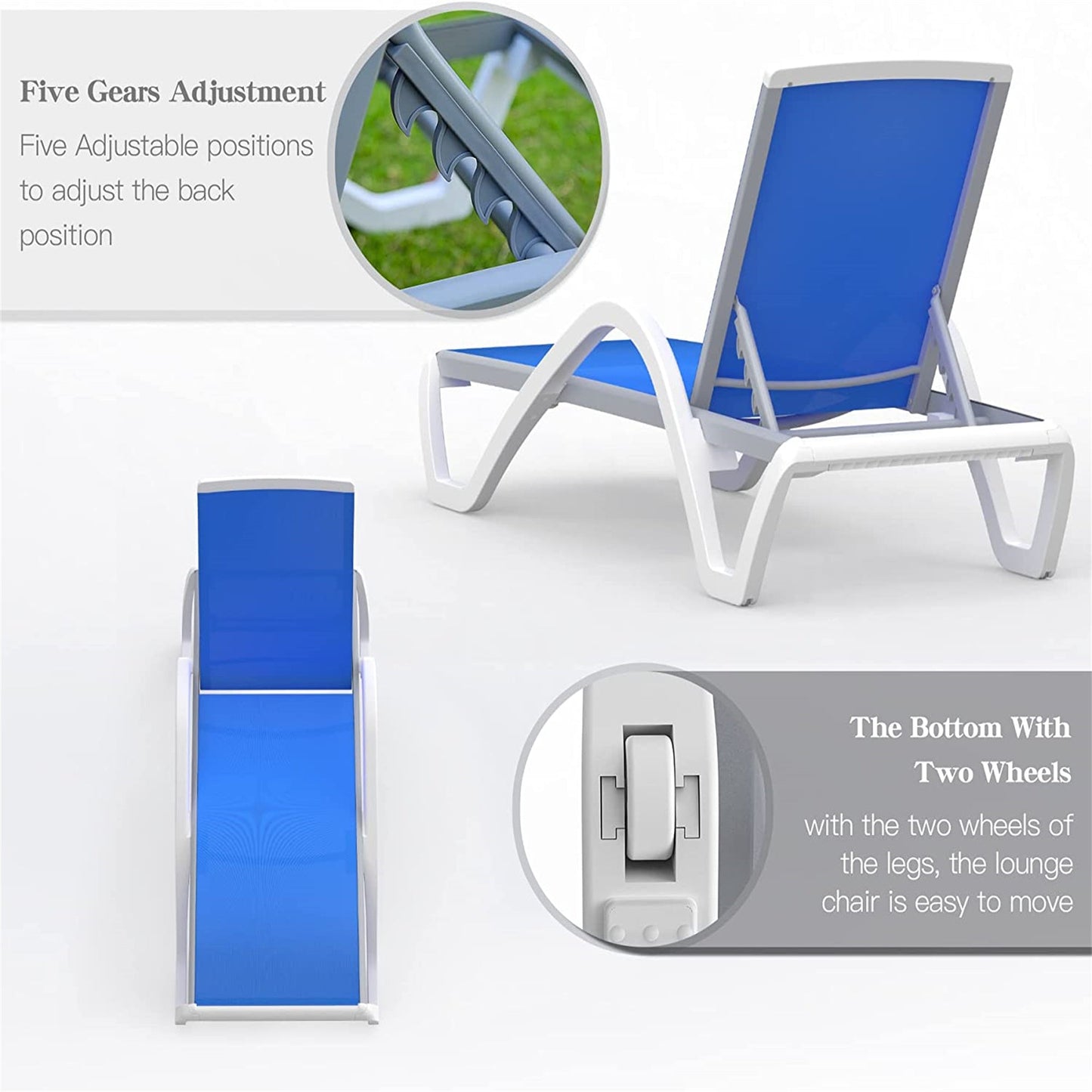 Patio Chaise Lounge Adjustable Aluminum Pool Lounge Chair with Armrest
