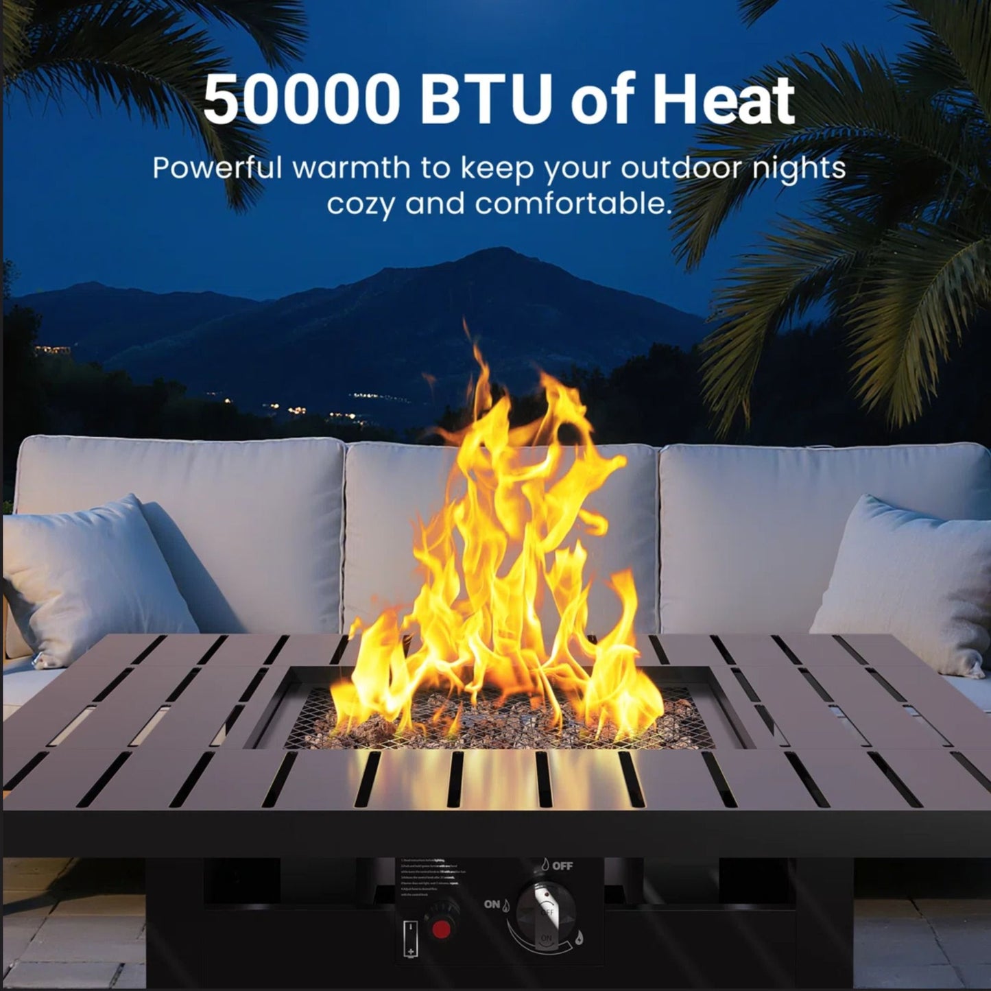 Square 2 In 1 Outdoor Propane Fire Pit Table With Stainless Burner, Lava Rocks, Lid & Waterproof Cover - Black
