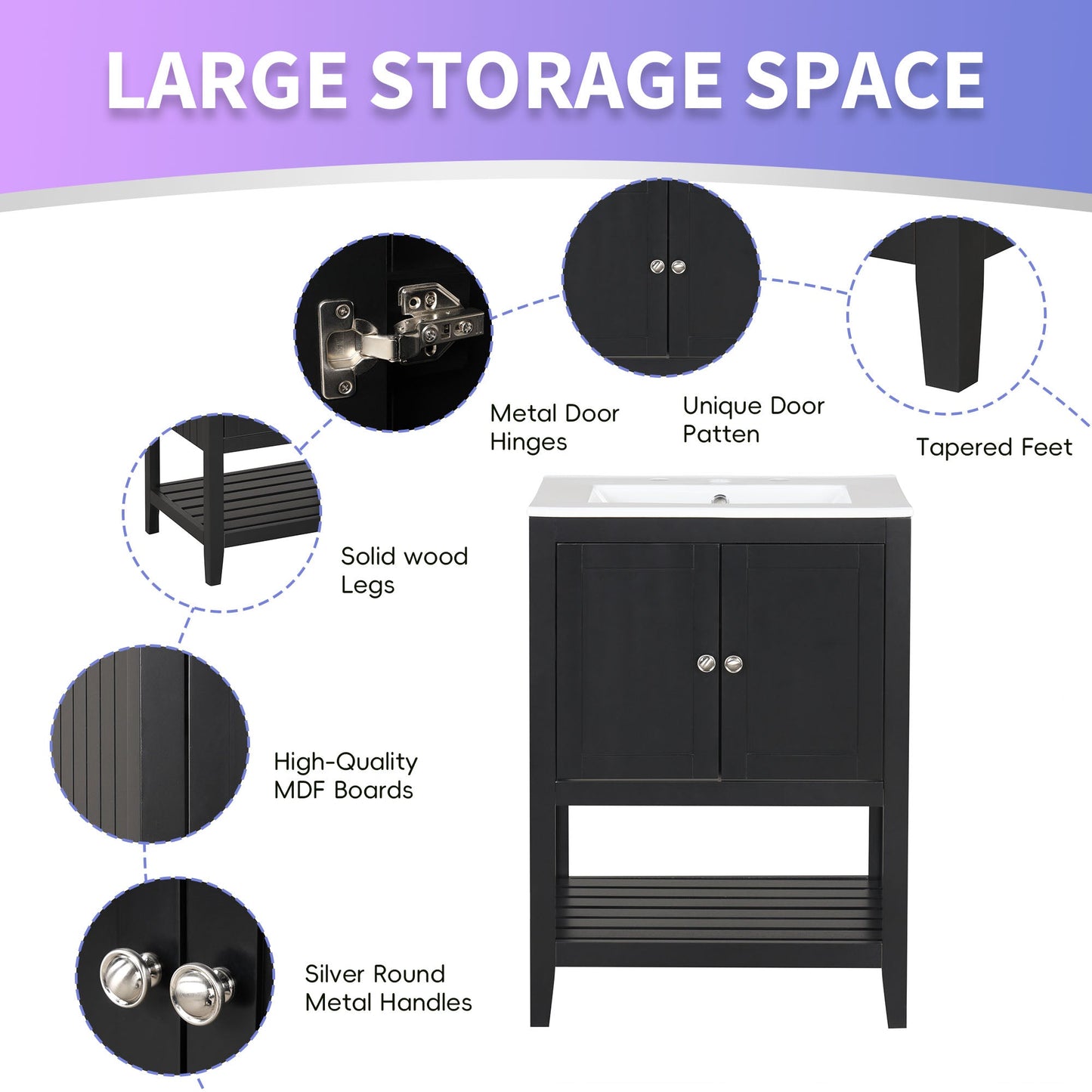 24" Black Bathroom Vanity