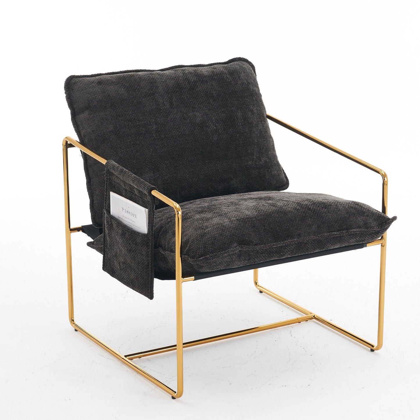Upholstered Hanging Armchair With Arm Pocketsmetal Frame (Set of 2), Plated Craftsmanship, Crushed Foam Cushions And Skin-Friendly Woven Fabric For Living Room And Bedroom