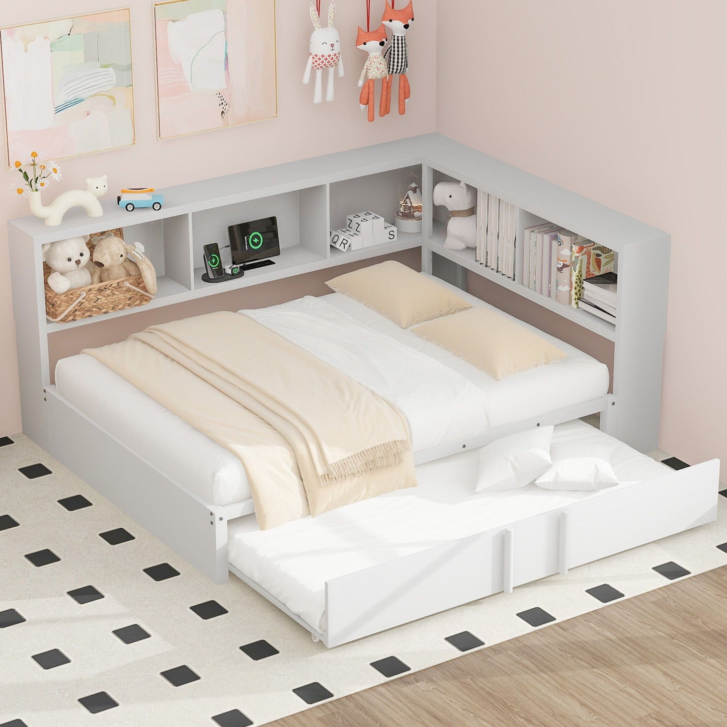 Daybed With Trundle, Storage Cabinets And USB Ports