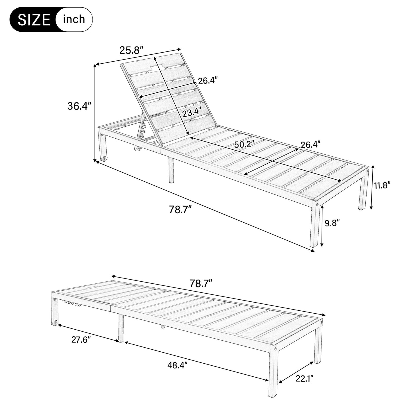 Outdoor Chaise Pool Lounge Chairs With Adjustable Backrest - Brown / White