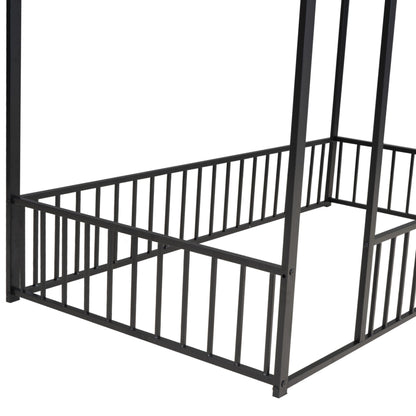 Metal Bed House Bed Frame With Fence