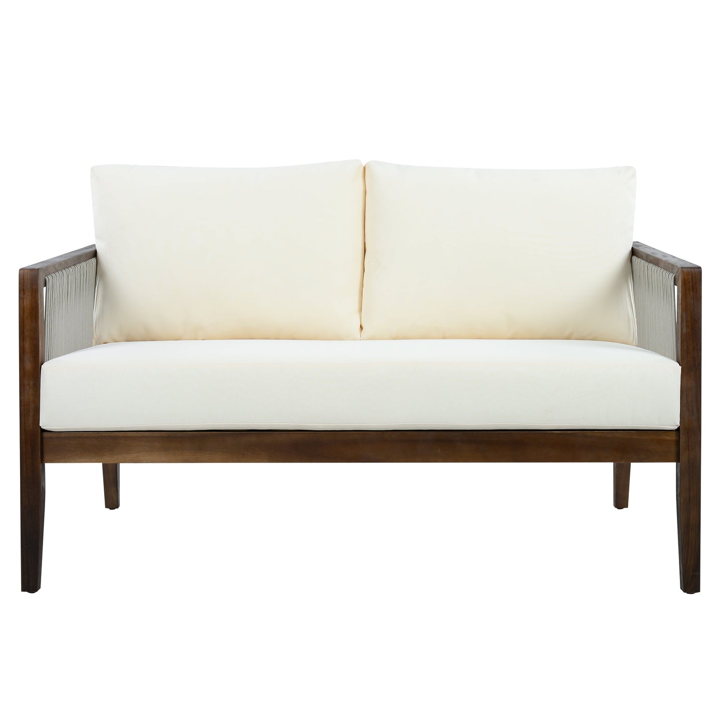 Outdoor Loveseat and Coffee Table Set, Acacia Wood Frame with Rope Detail