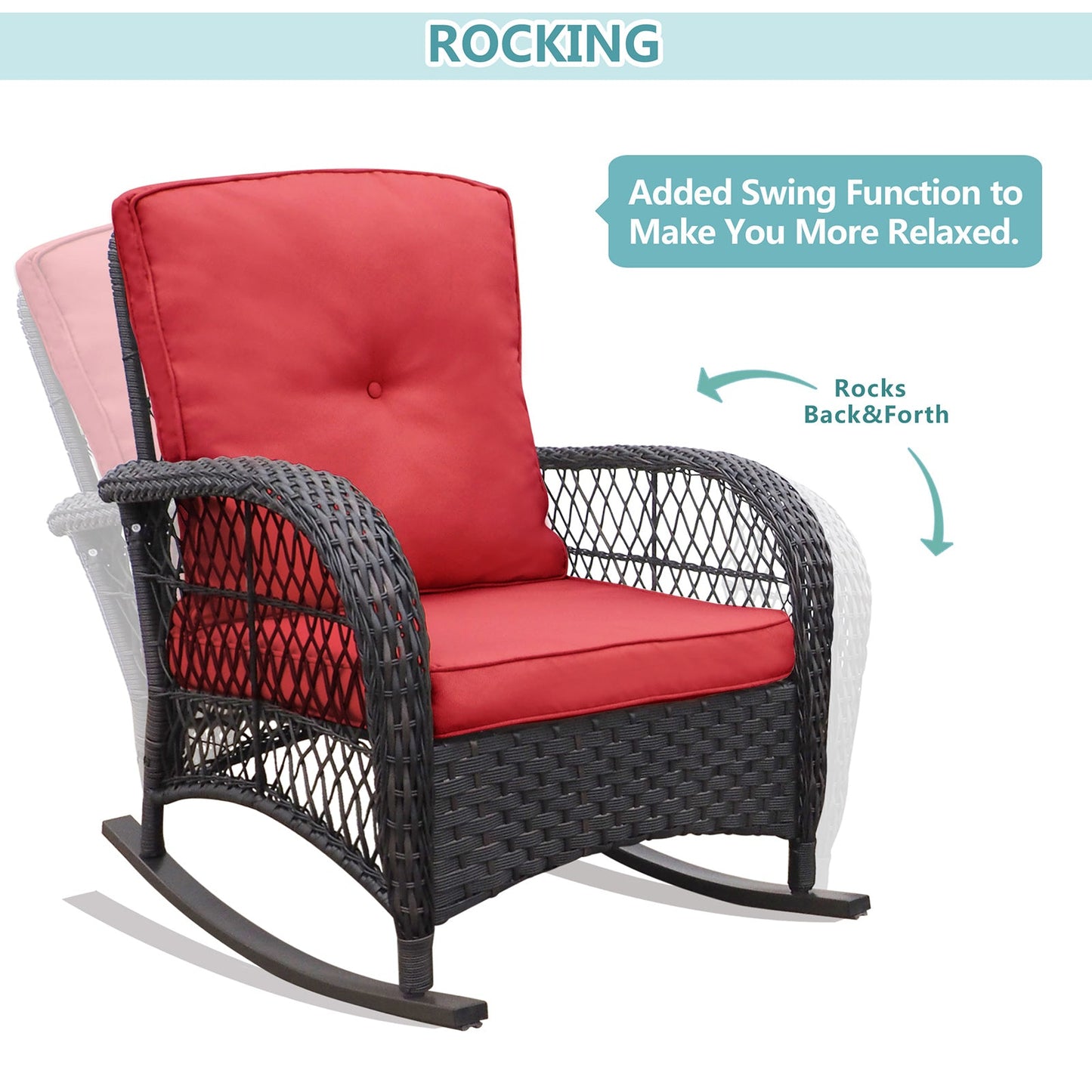 3 Pieces Outdoor Wicker Rocker Patio Bistro Set
