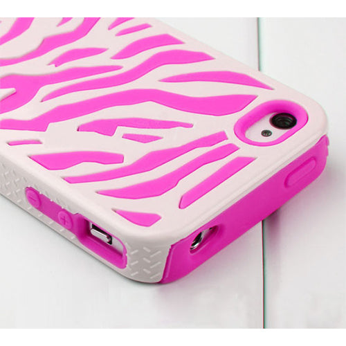 Pink White Zebra Hard & Soft Armor Case for iPhone 4/4S