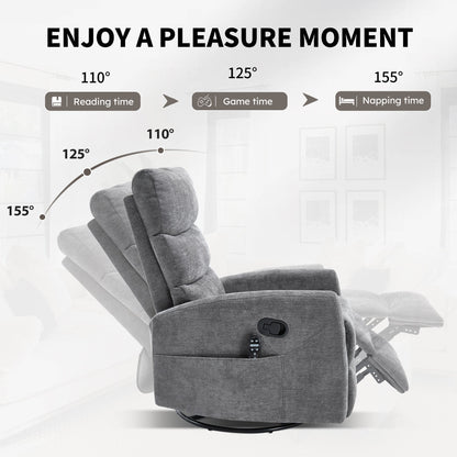 Heat Massage Manual Recliner Chair with Rocker and Swivel in Fabric