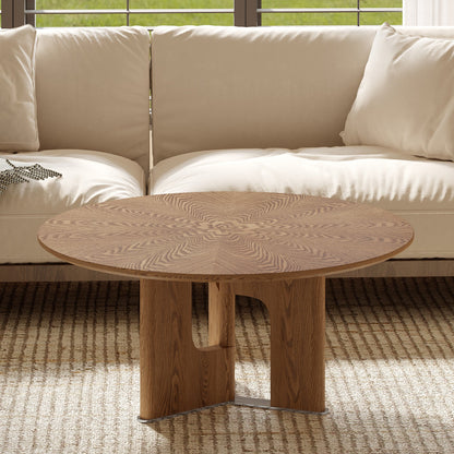 Rustic Ash Wood Veneer Coffee Table
