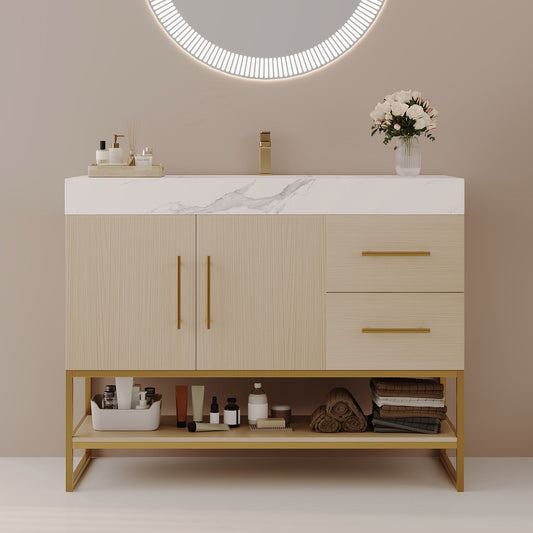 36" Modern Free-Standing Bathroom Vanity with Seamless Ceramic Sink & Sintered Stone Top