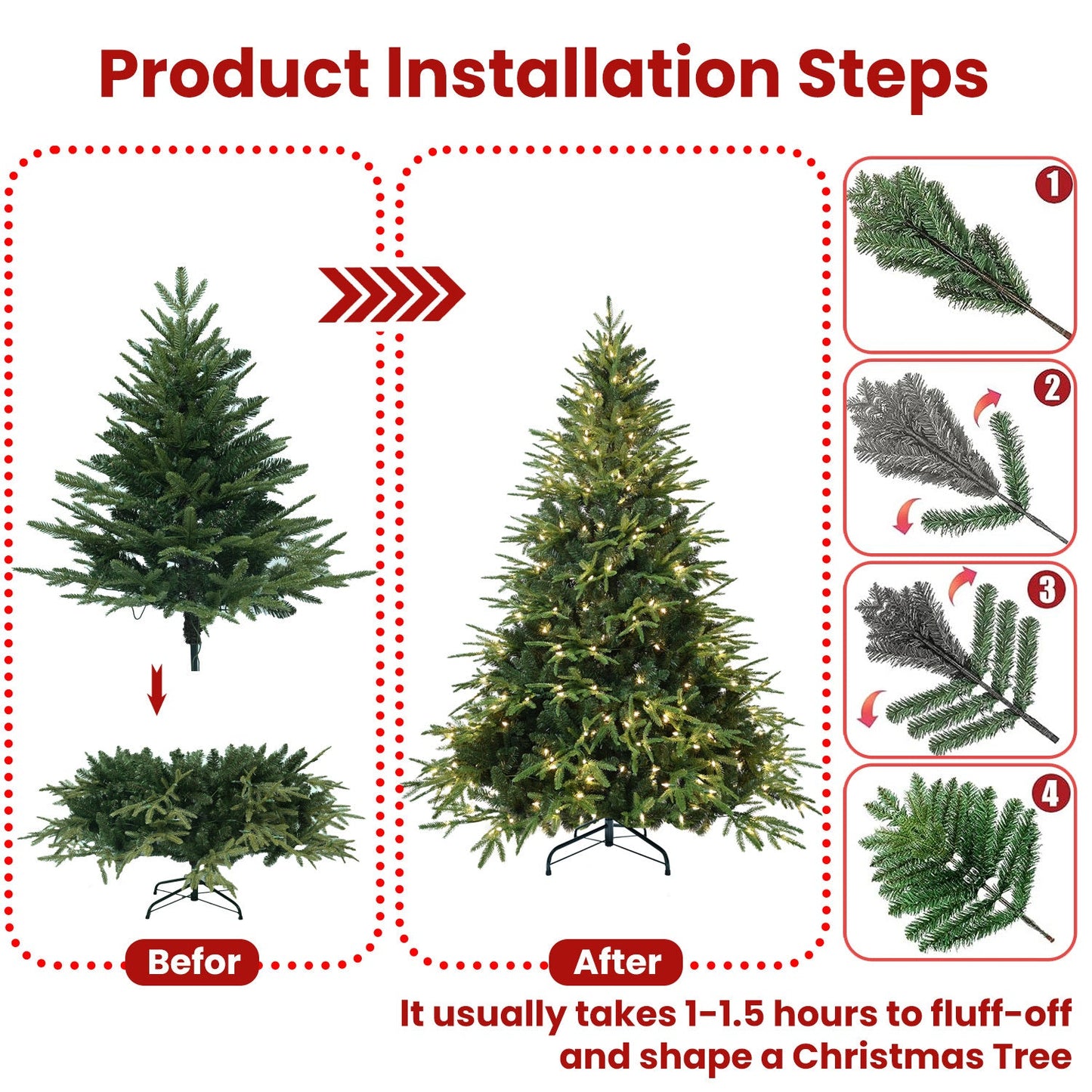 6.5ft Pre-Lit Artificial Christmas Tree with 450 Warm White Lights