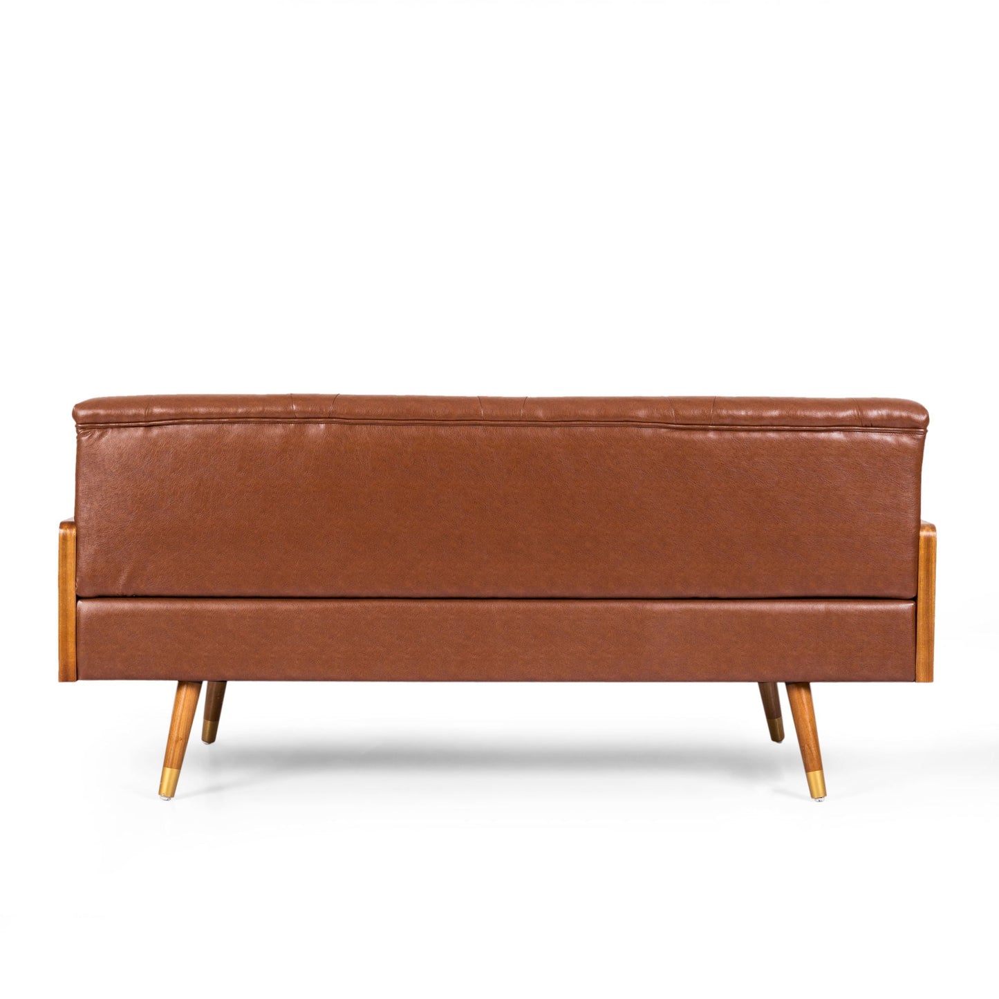 Adelaide Mid Century Modern Tufted Sofa With Rolled Accent Pillows - Light Brown
