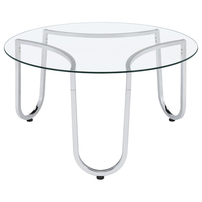 Beller Round Tempered Glass Top Cocktail Coffee Table Chrome