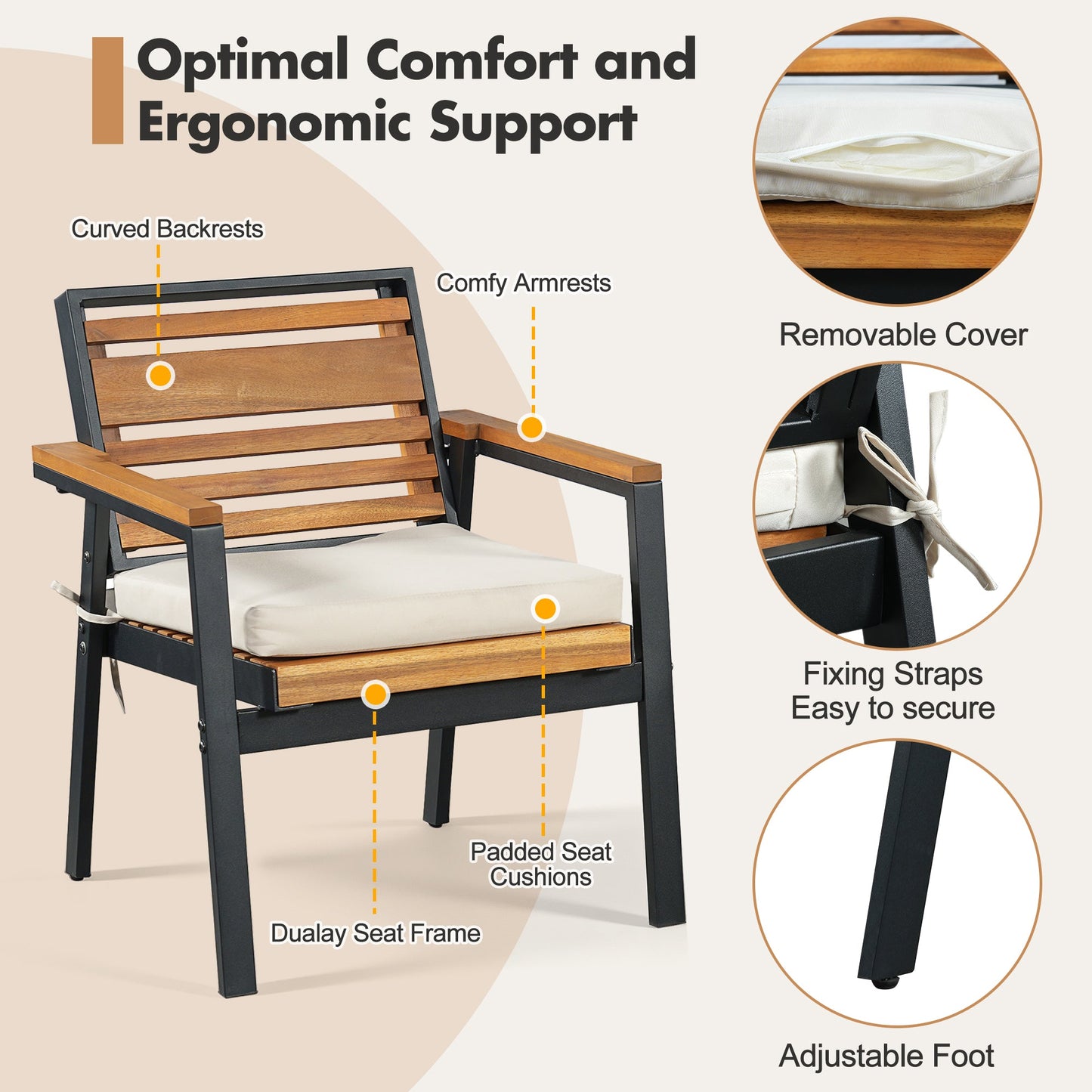 Modern 7-Piece Dining Set with Acacia Wood and Iron Frame