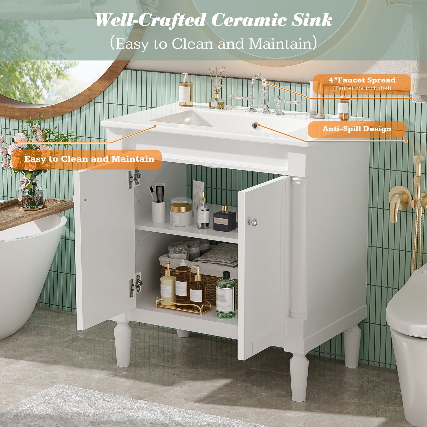 Bathroom Vanity Cabinet With Sink, Soft Close Doors, Storage Cabinet