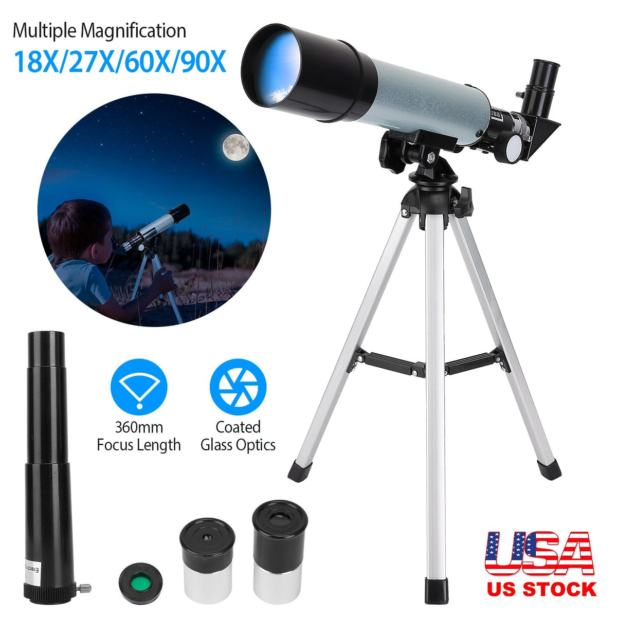 Astronomical Telescope 90X with Tripod for Kids & Beginners