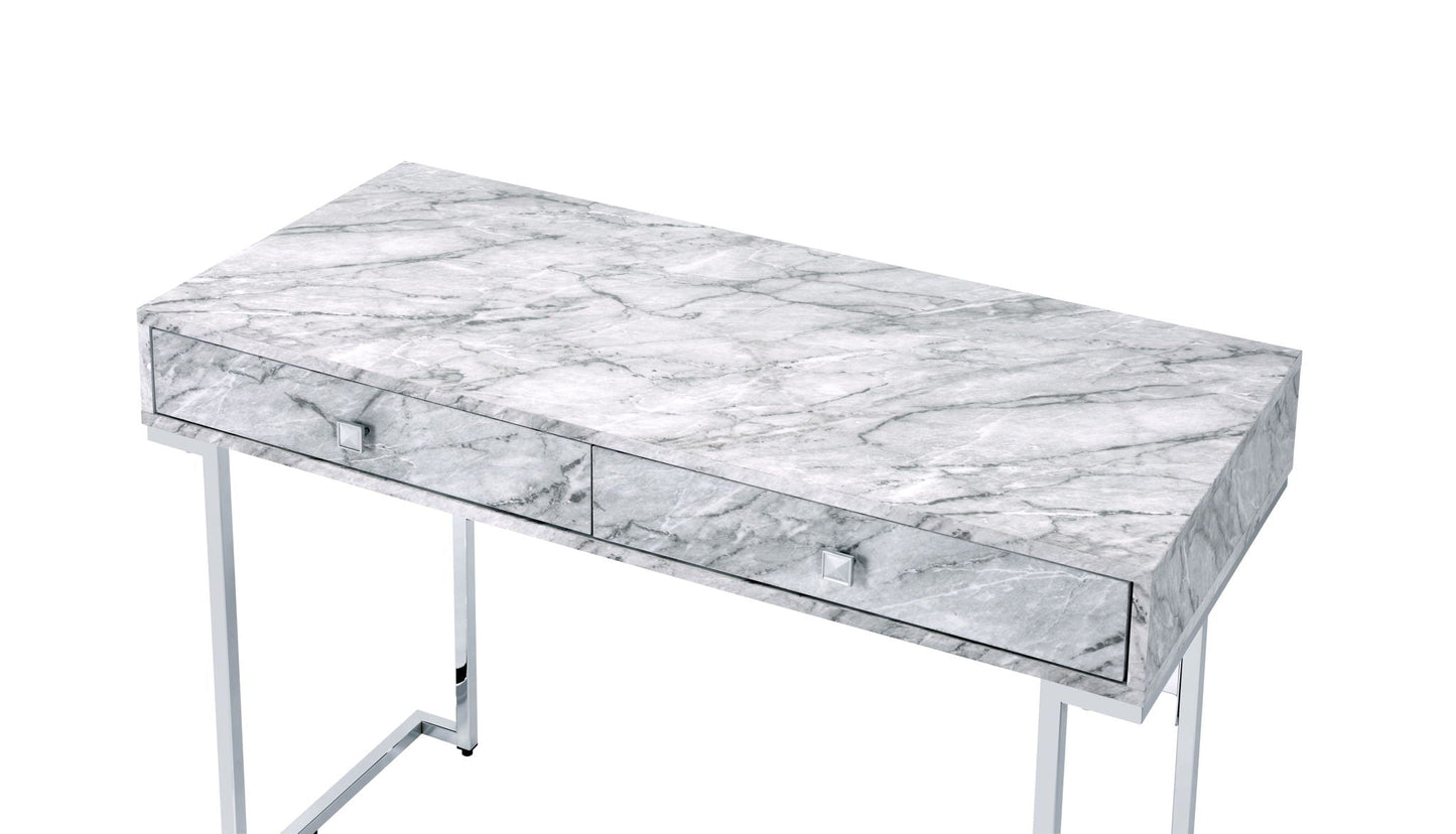 Tigress Printed Faux Marble Top Writing Desk - White