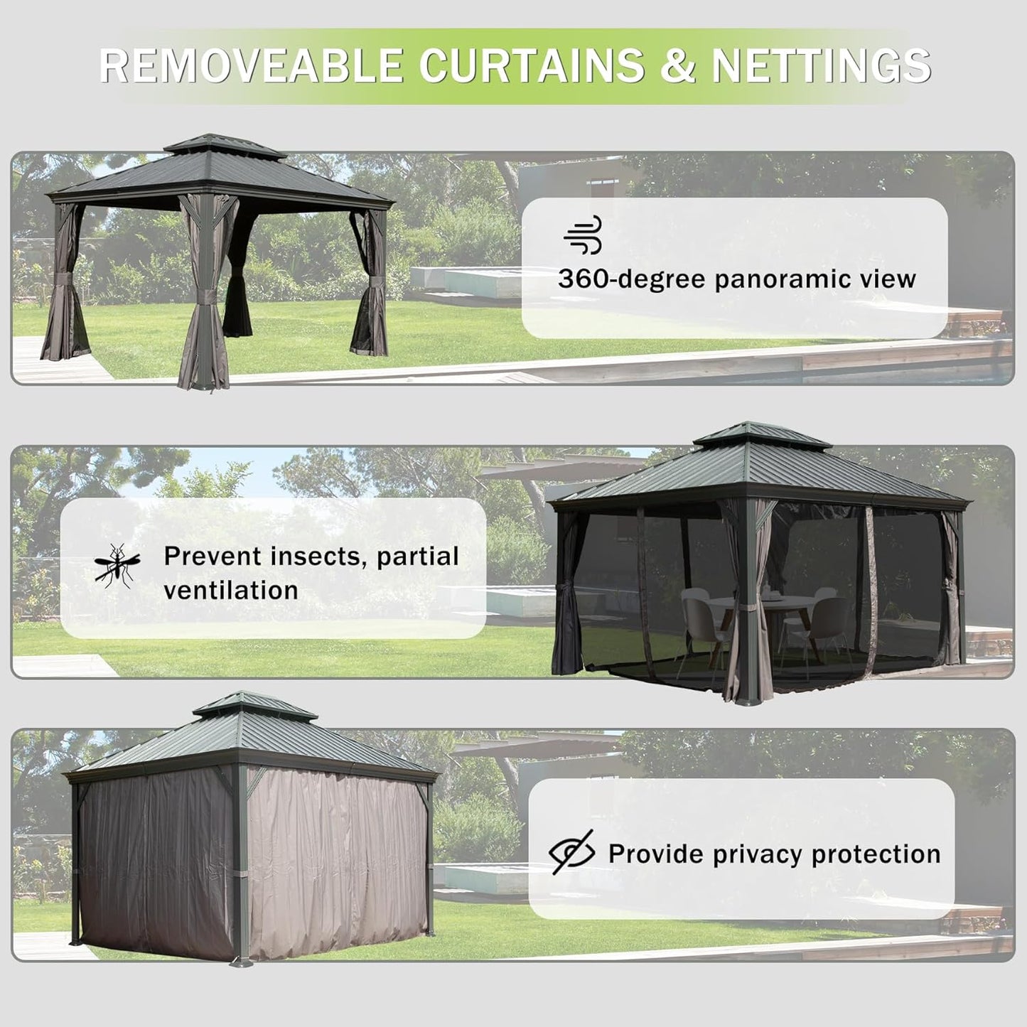 10x13ft Outdoor Gazebo with Galvanized Steel Double Roof