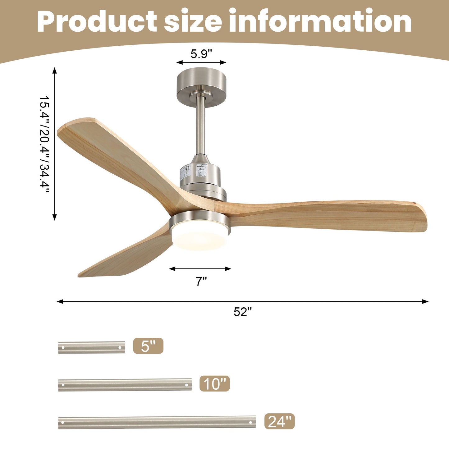 Indoor Ceiling Fan with Dimmable LED Light, 6-Speed Remote, Reversible Blades