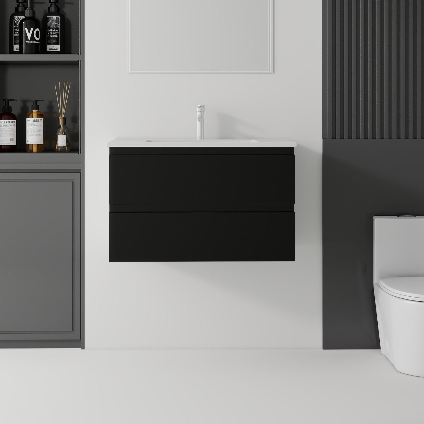 30 Inch Floating Bathroom Vanity with Sink, Soft-Close Drawer, Ceramic Sink, Plywood