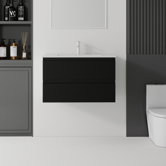 30 Inch Floating Bathroom Vanity with Sink, Soft-Close Drawer, Ceramic Sink, Plywood