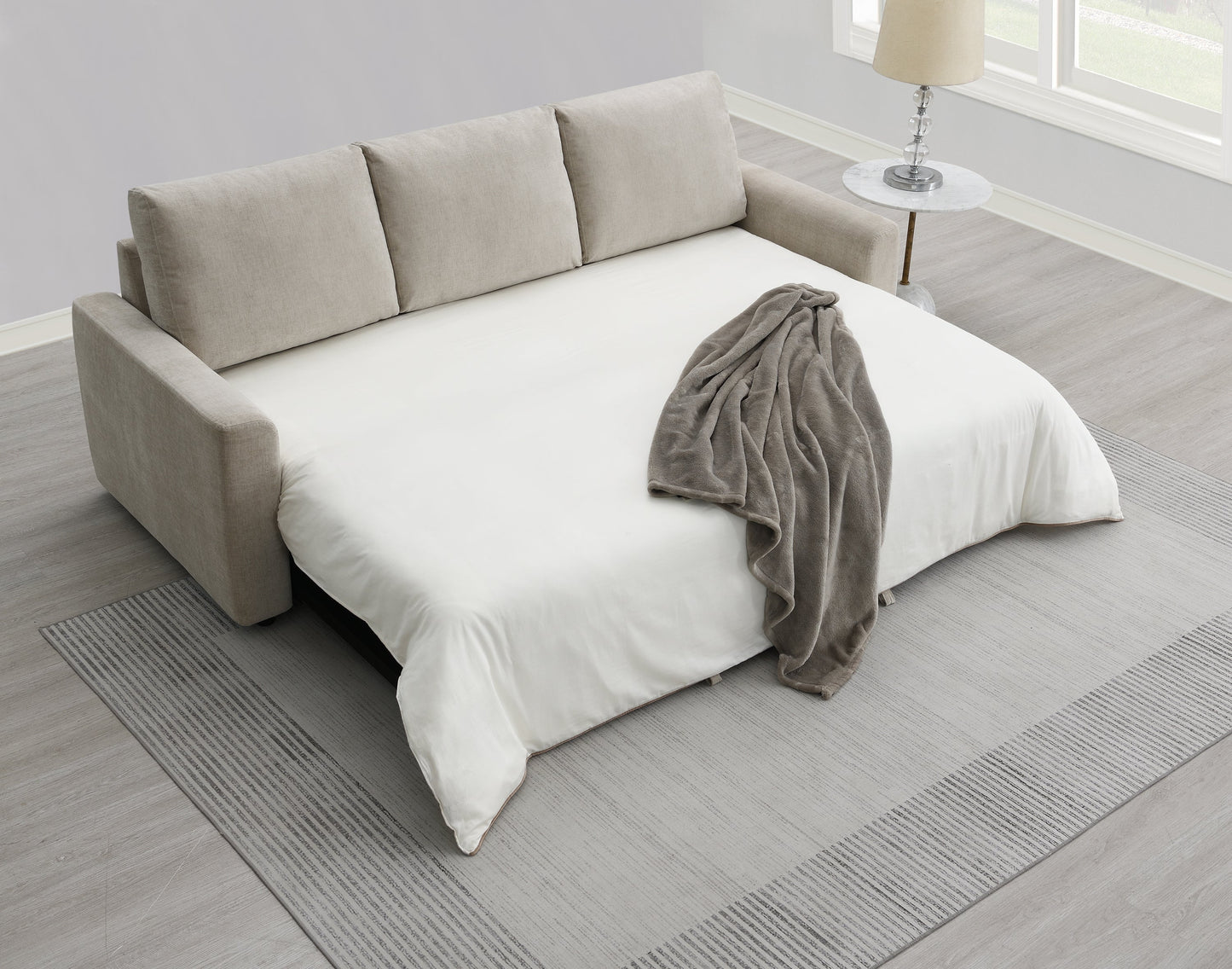 Leira Beige Linen Pull Out Sleeper