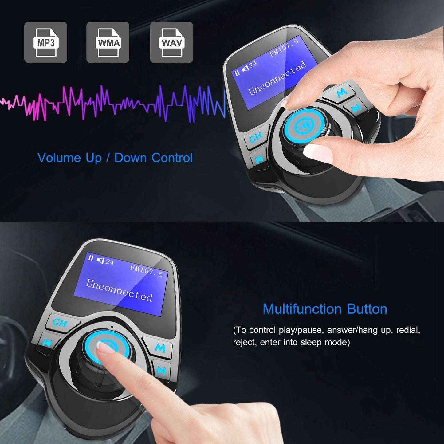 iMounTek Car Wireless FM Transmitter MP3 Player Hand-Free Call USB Charger AUX Input TF Card USB Flash Drive