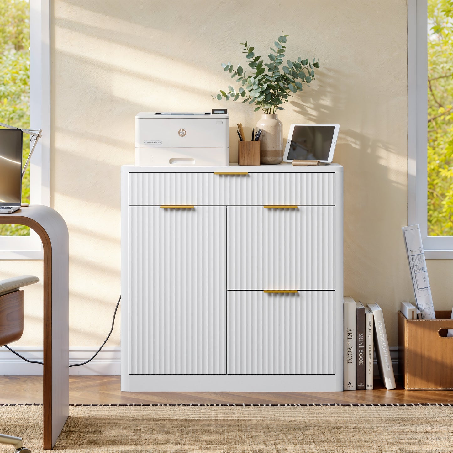 Freestanding Office File Cabinet with Built-in Charging Station