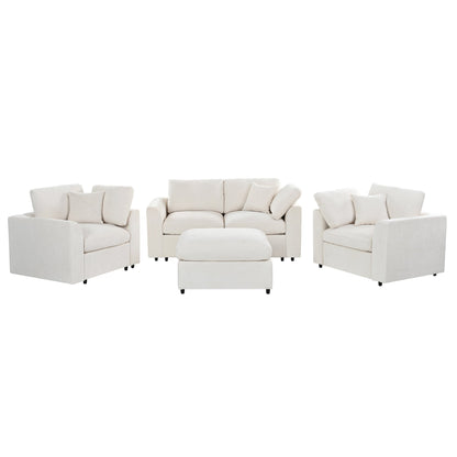 U-Style 4-Piece Sofa Set, 2 Accent Chairs + Loveseat + Movable Ottoman