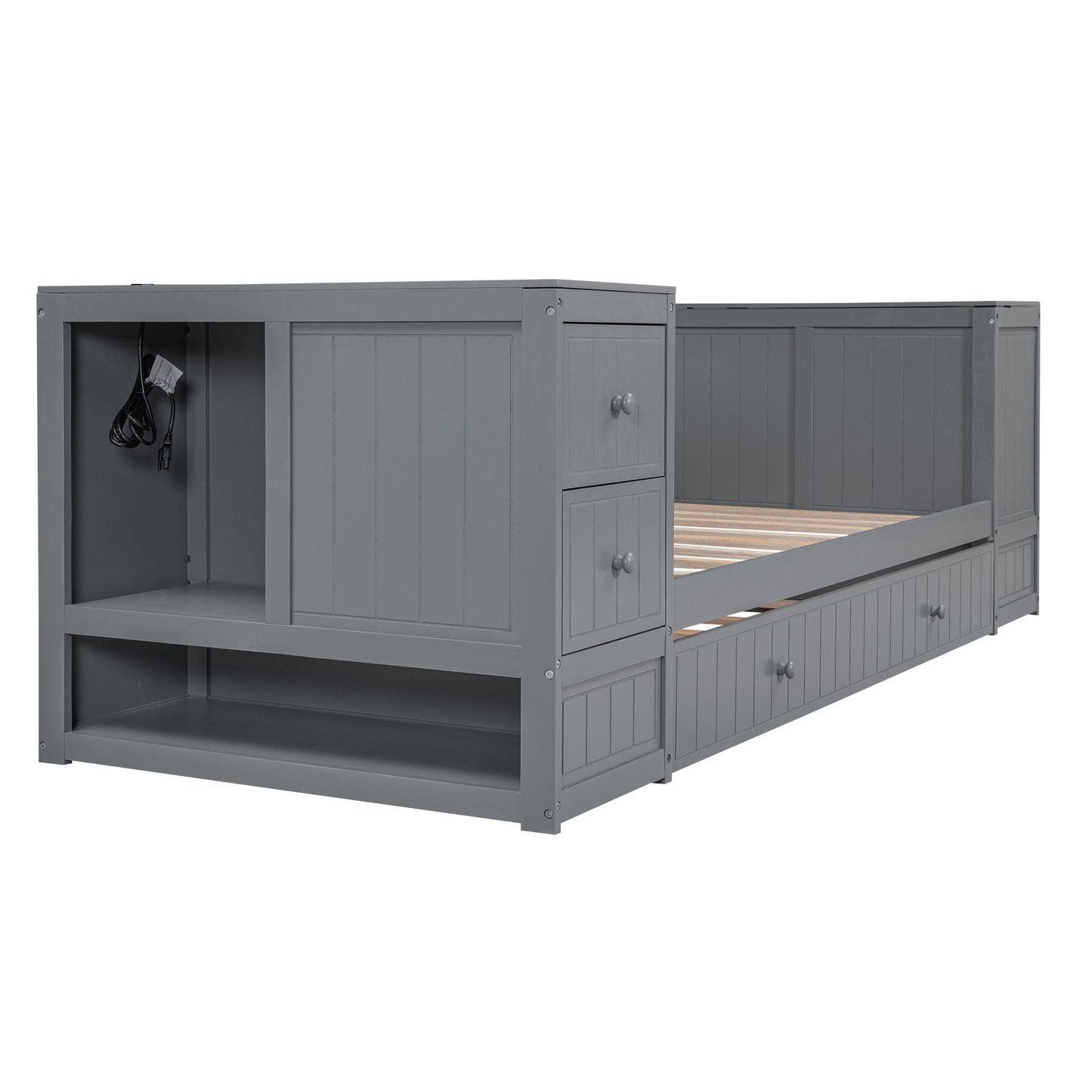 Daybed With Storage Arms, Trundle And Charging Station