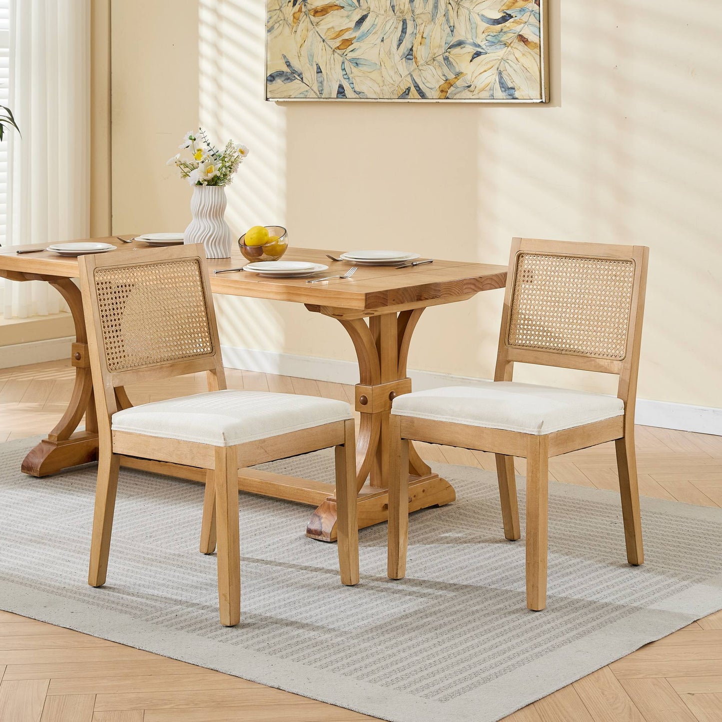 Farmhouse Rattan Dining Chairs Set of 2