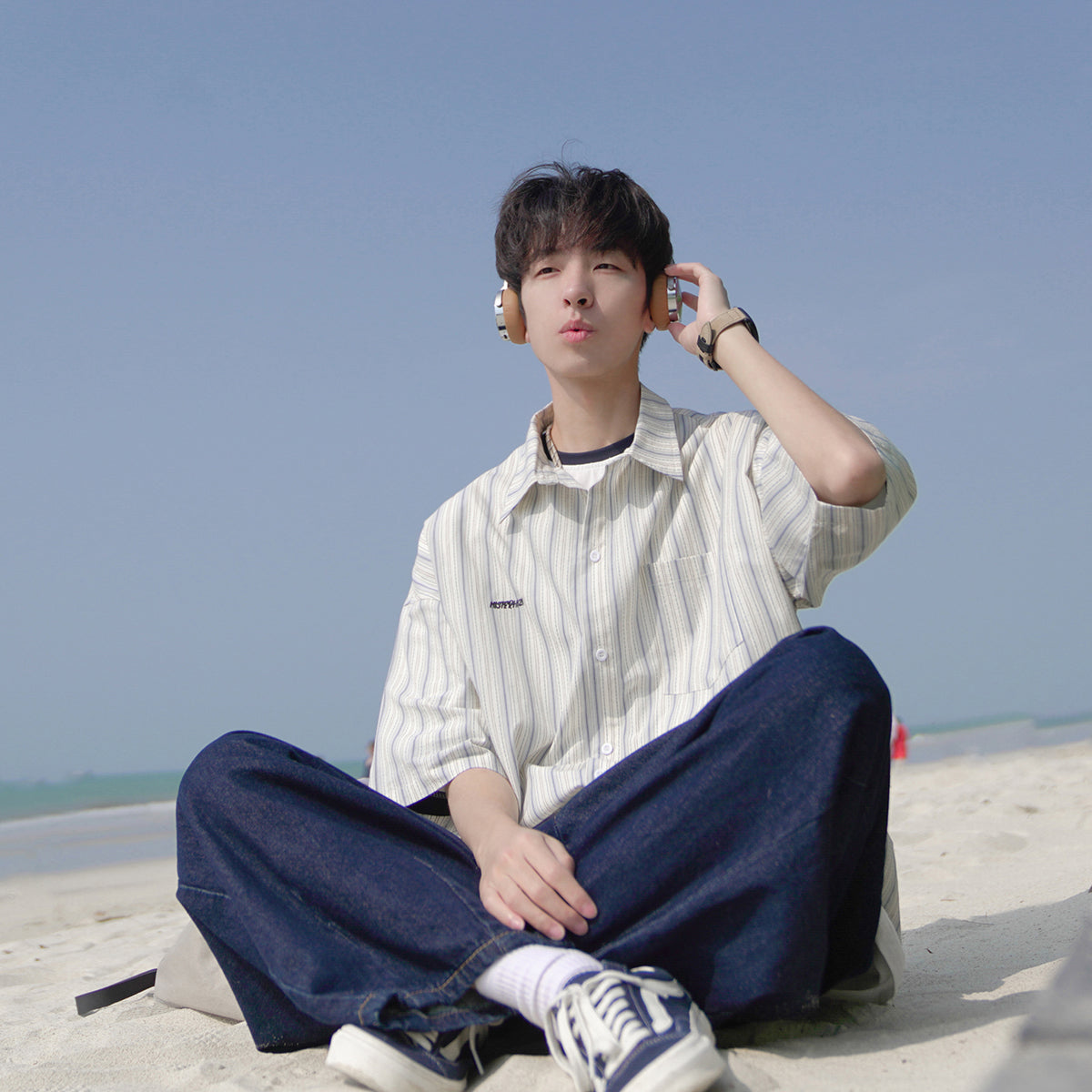 Men's Solid-Color Striped Short-Sleeve Top